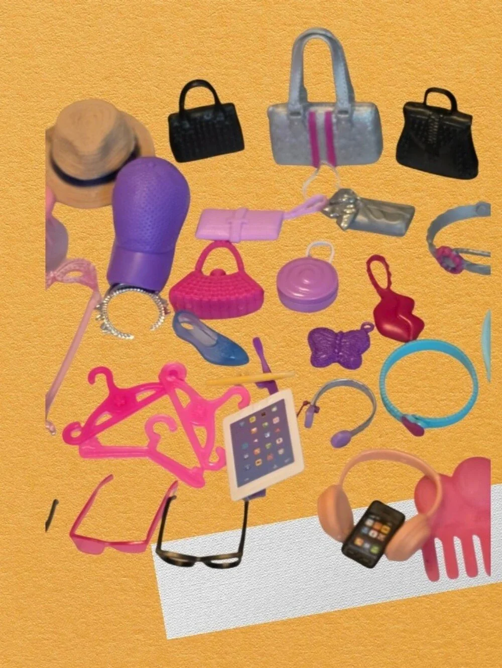 Mixed Doll Accessories Lot Barbie Our Generation Lori Miniature Purses Hats Glas
